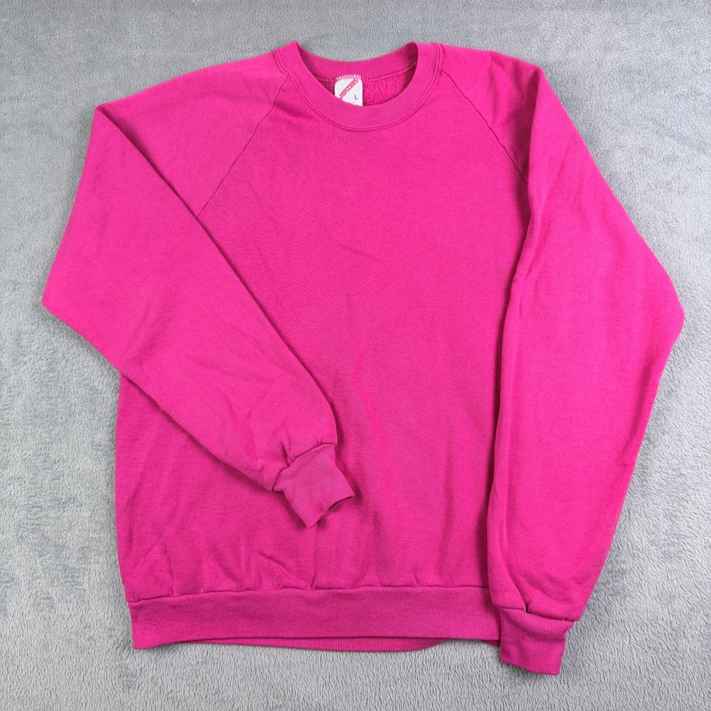 Vintage Jerzees Pink Raglan Sweatshirt Made in USA Crewneck Large Hot Pink 90s